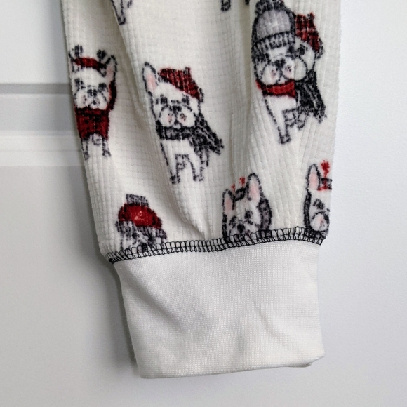 PJ Salvage Frenchie Print Textured Fleece Winter Theme Lounge Pants Ivory XL NWT - Picture 8 of 15